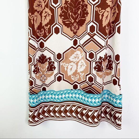 Hale Bob Multicolor Brown/White/Turquoise Geo Print Sleeveless Silk Dress Boho - Picture 5 of 12